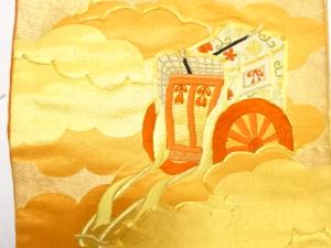 アンティーク　雲に御所車模様刺繍名古屋帯